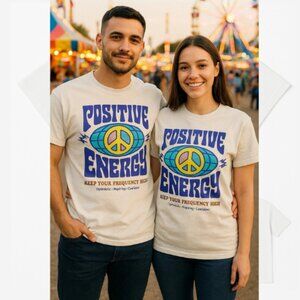 Positive Energy T-Shirt Men's Sml Peace Sign Retro Style Psychedelic Tee Tagless